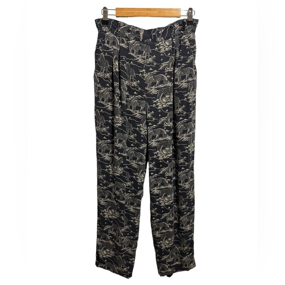 Vintage 100% Silk Zebra Novelty Print Navy Pull On Pants from Ann May Sz 10 - Picture 1 of 12